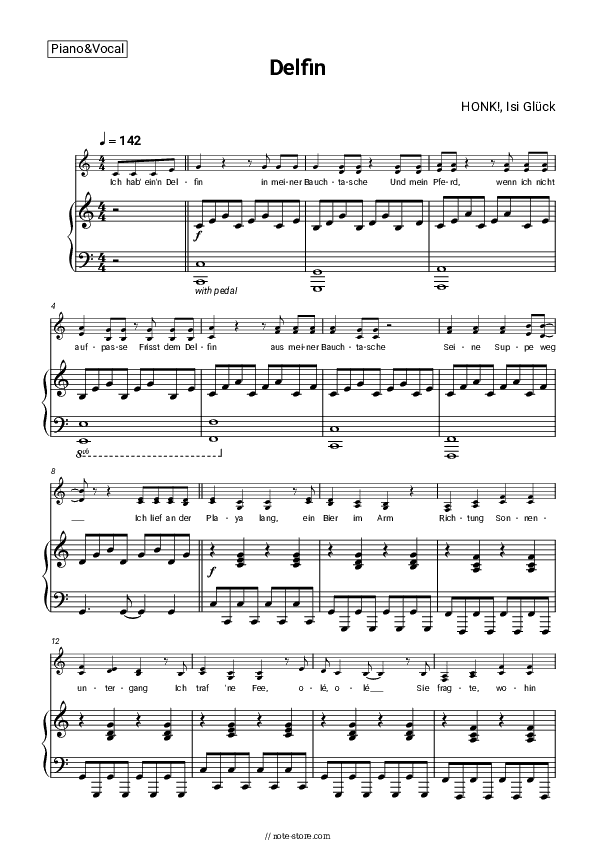 Delfin - HONK!, Isi Glück Piano Sheet Music with the Voice part - Piano&Vocal