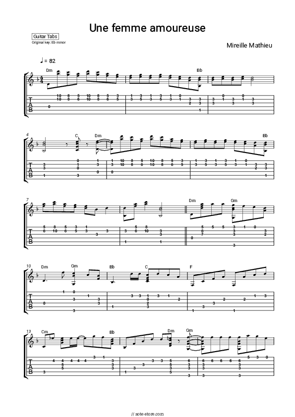Une femme amoureuse - Mireille Mathieu Tabs - Guitar.Tabs