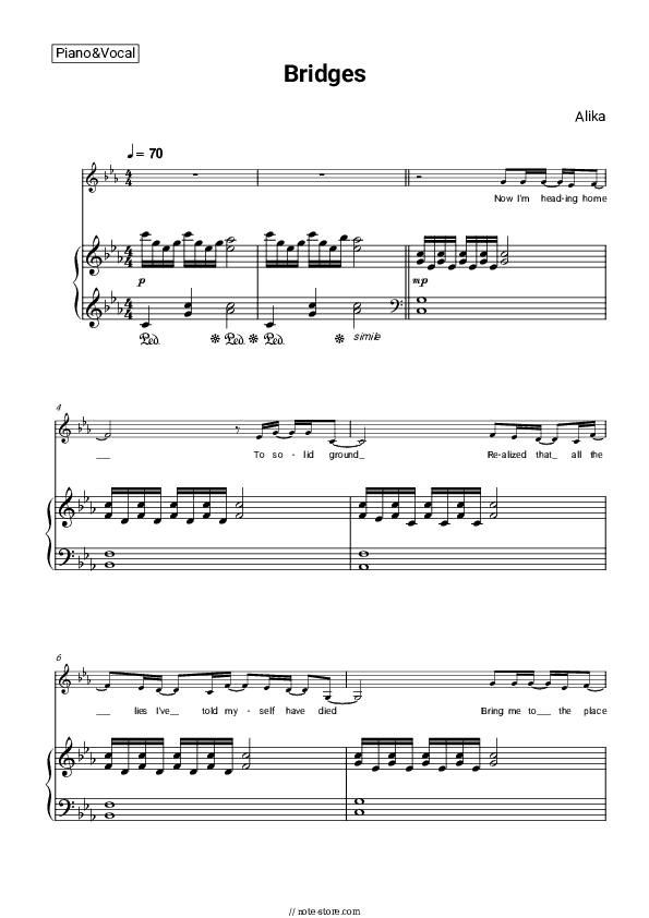 Bridges - Alika Piano Sheet Music with the Voice part - Piano&Vocal