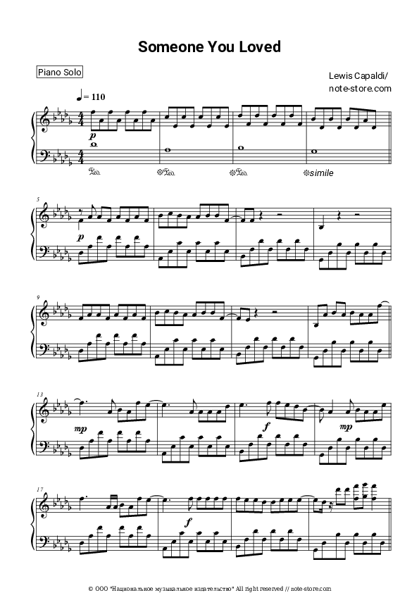 Someone You Loved - Lewis Capaldi Piano Sheet Music - Piano.Solo