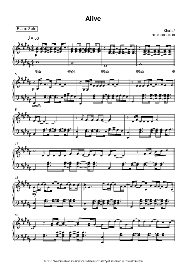 Alive - Khalid Piano Sheet Music - Piano.Solo