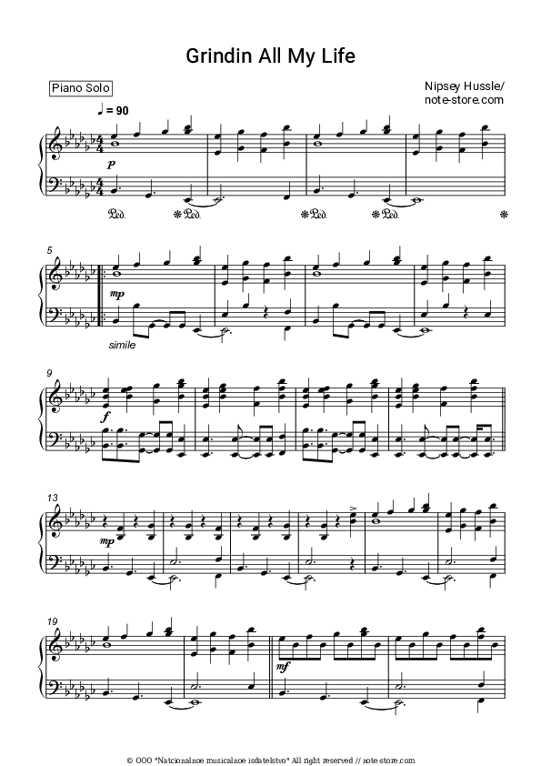 Grinding All My Life - Nipsey Hussle Piano Sheet Music - Piano.Solo