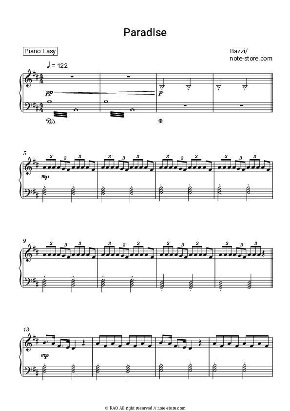 Paradise - Bazzi Piano Sheet Music Easy - Piano.Easy