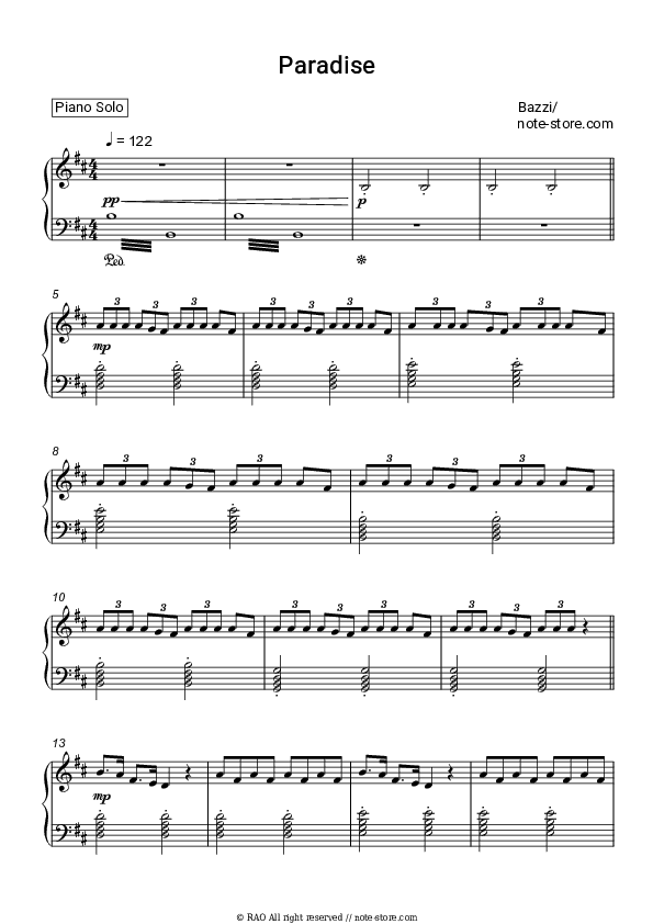 Paradise - Bazzi Piano Sheet Music - Piano.Solo