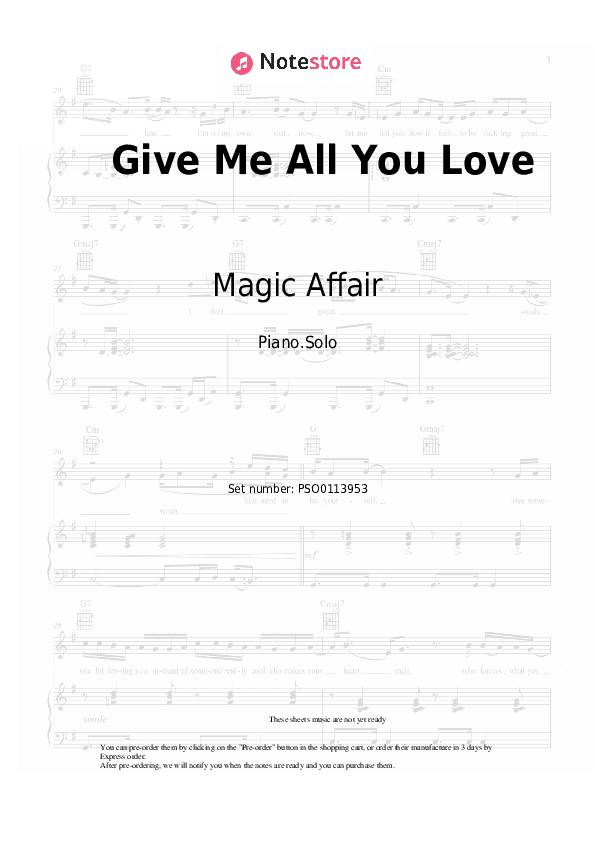 Give Me All You Love - Magic Affair Piano Sheet Music - Piano.Solo