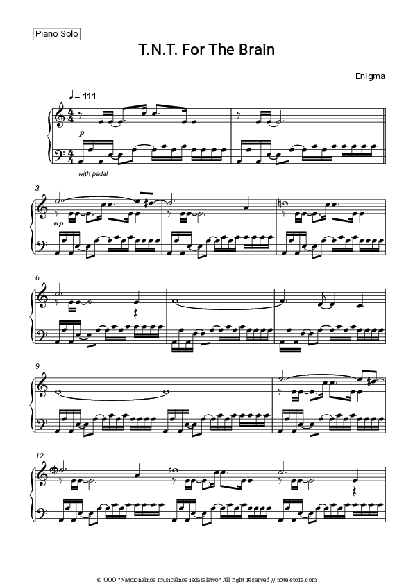 T.N.T. For The Brain - Enigma Piano Sheet Music - Piano.Solo