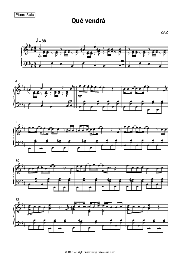 Qué vendrá - ZAZ Piano Sheet Music - Piano.Solo