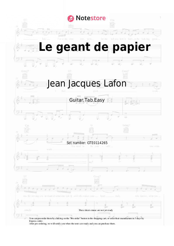 Le geant de papier - Jean Jacques Lafon Tabs Easy - Guitar.Tab.Easy