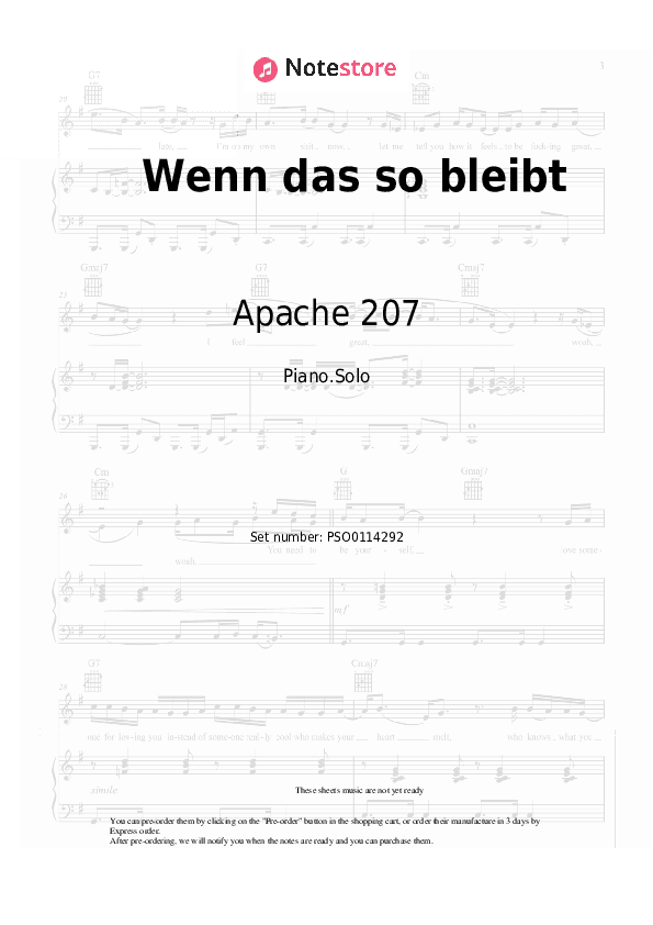 Wenn das so bleibt - Apache 207 Piano Sheet Music - Piano.Solo