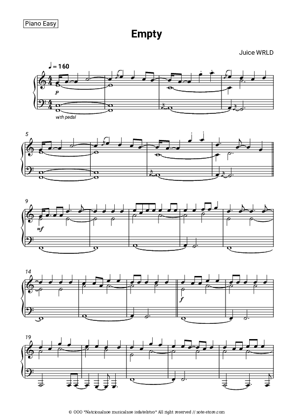 Empty - Juice WRLD Piano Sheet Music Easy - Piano.Easy