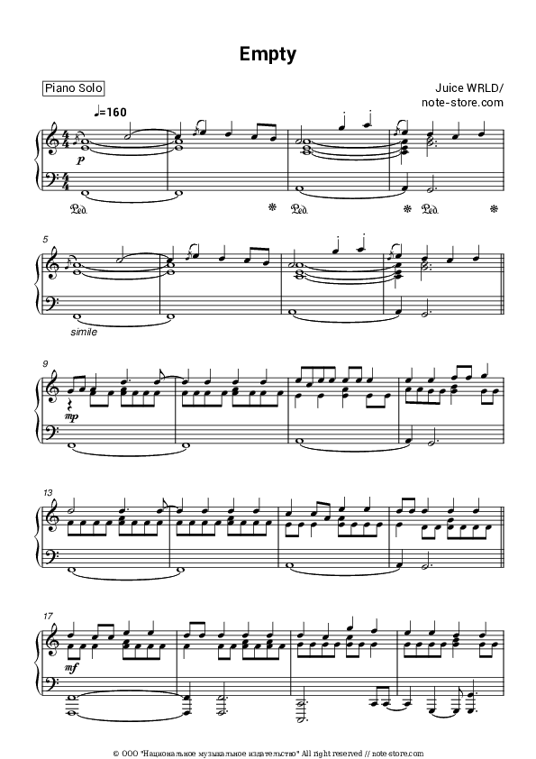 Empty - Juice WRLD Piano Sheet Music - Piano.Solo