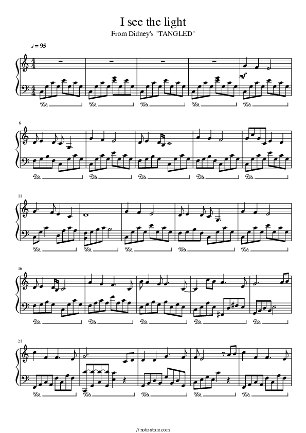 I See The Light (From Disney's Tangled) - Mandy Moore, Zachary Levi Piano Sheet Music - Piano.Solo