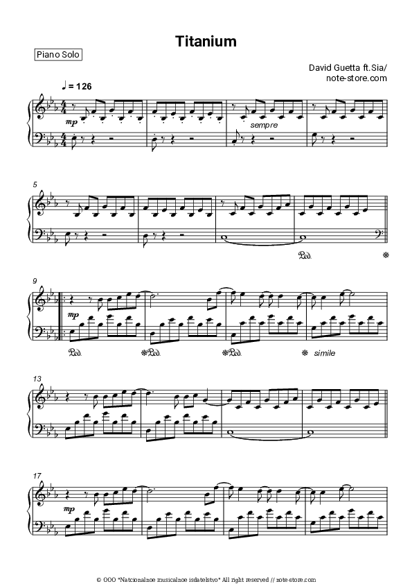 Titanium - David Guetta, Sia Piano Sheet Music - Piano.Solo