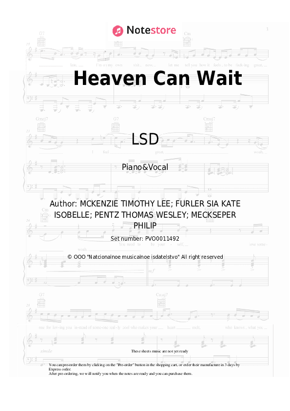 Heaven Can Wait - LSD Piano Sheet Music with the Voice part - Piano&Vocal