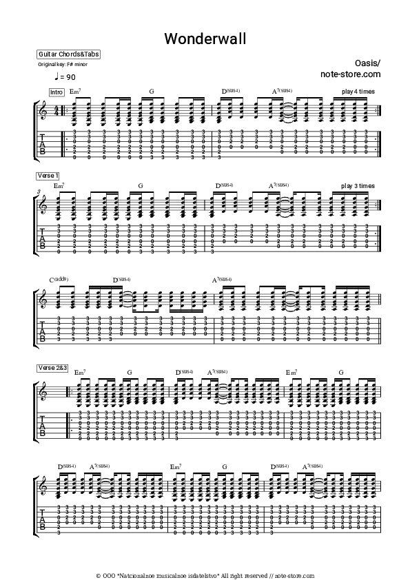 Wonderwall - Oasis Chords and Tabs - Guitar.Chords&Tabs