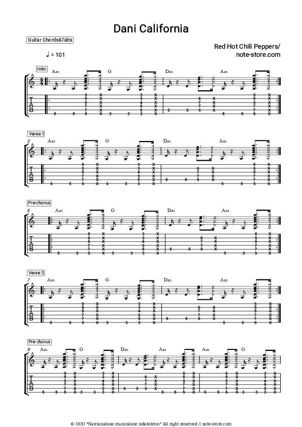 Dani California - Red Hot Chili Peppers Chords and Tabs - Guitar.Chords&Tabs