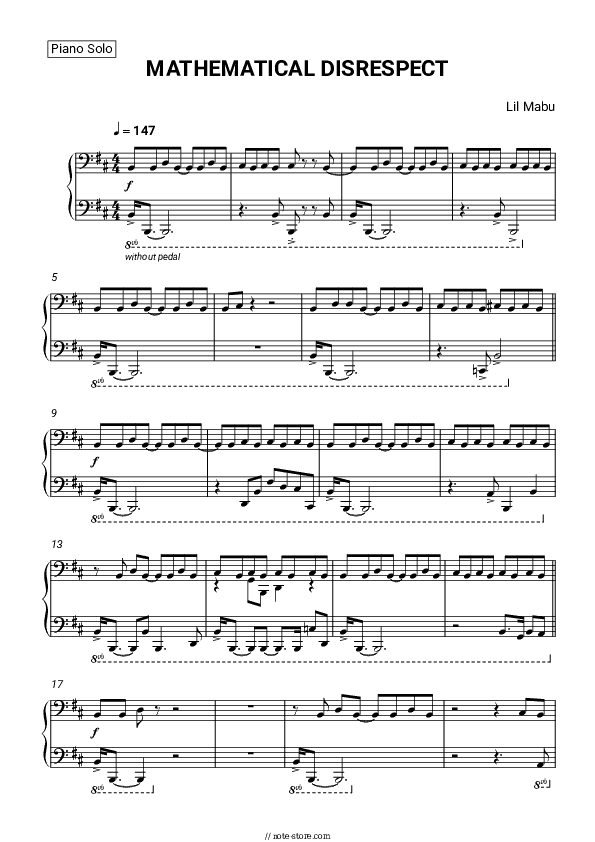 MATHEMATICAL DISRESPECT - Lil Mabu Piano Sheet Music - Piano.Solo