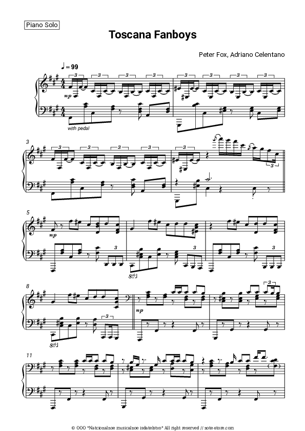 Toscana Fanboys - Peter Fox, Adriano Celentano Piano Sheet Music - Piano.Solo