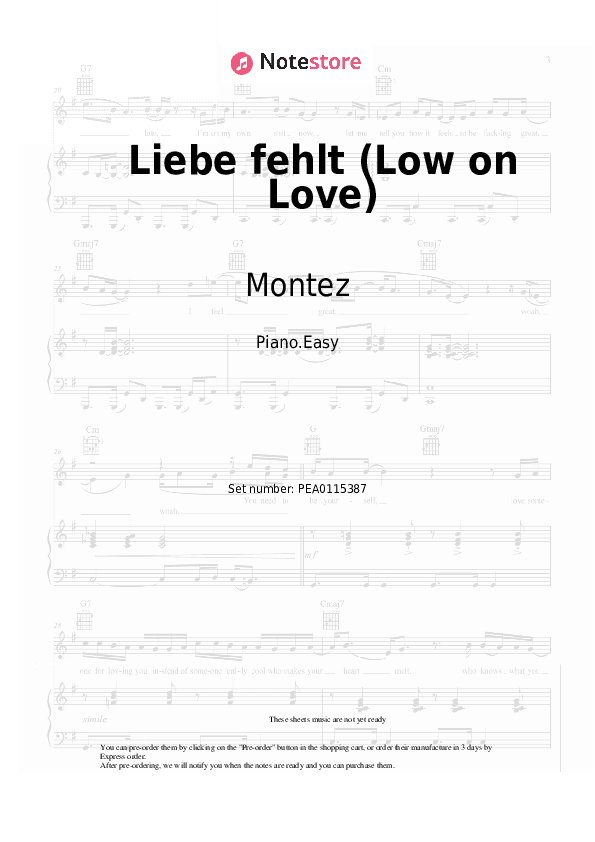 Liebe fehlt (Low on Love) - Montez Piano Sheet Music Easy - Piano.Easy