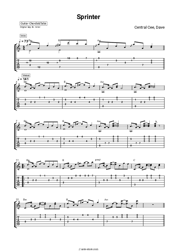 Sprinter - Central Cee, Dave Chords and Tabs - Guitar.Chords&Tabs