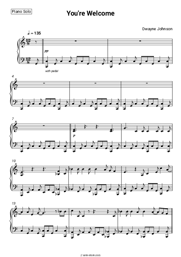 You're Welcome (From 'Moana') - Dwayne Johnson Piano Sheet Music - Piano.Solo