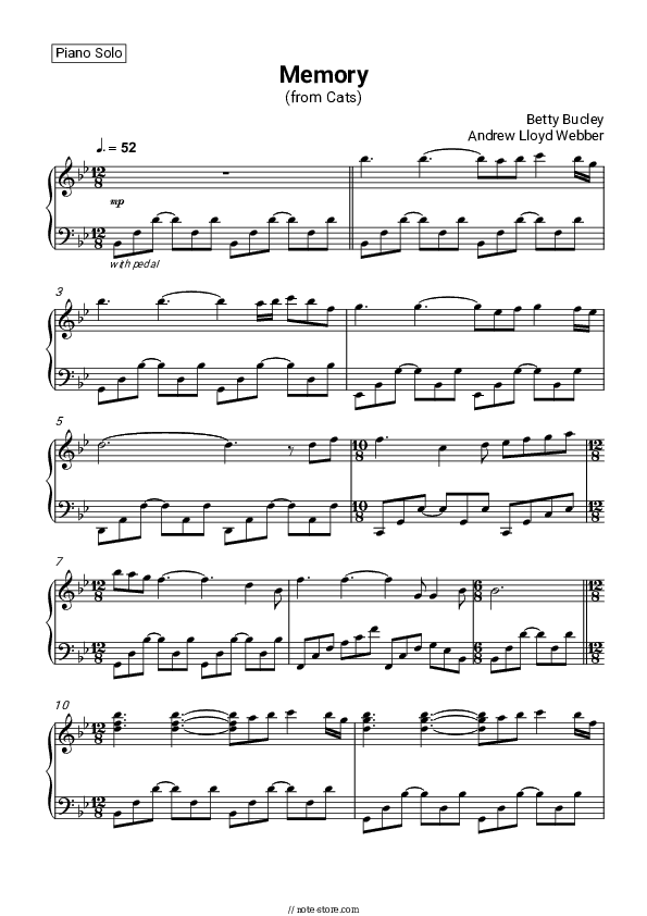 Memory (from Cats) - Betty Buckley, Andrew Lloyd Webber Piano Sheet Music - Piano.Solo