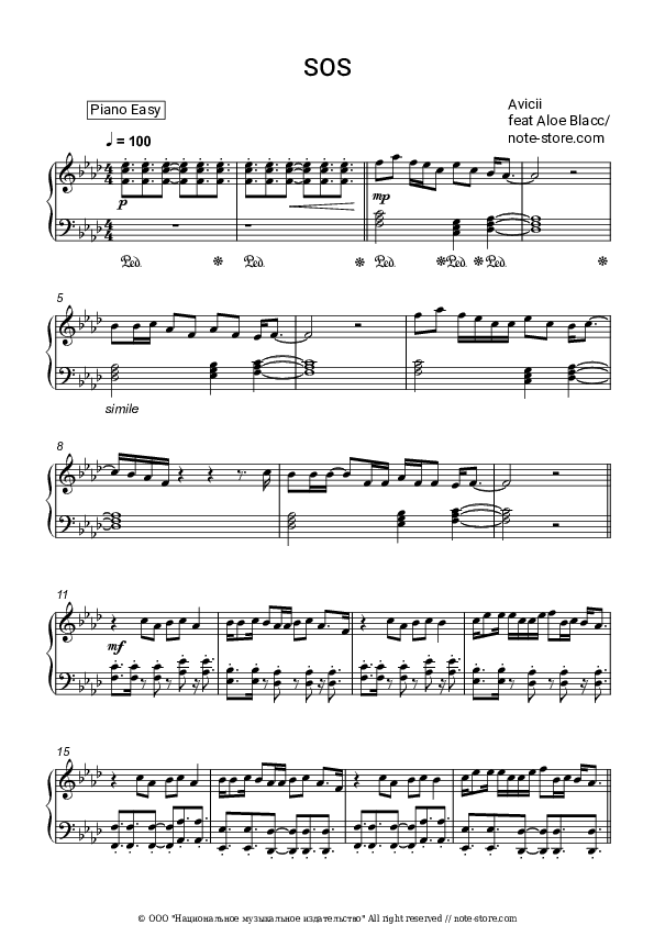 SOS - Avicii, Aloe Blacc Piano Sheet Music Easy - Piano.Easy