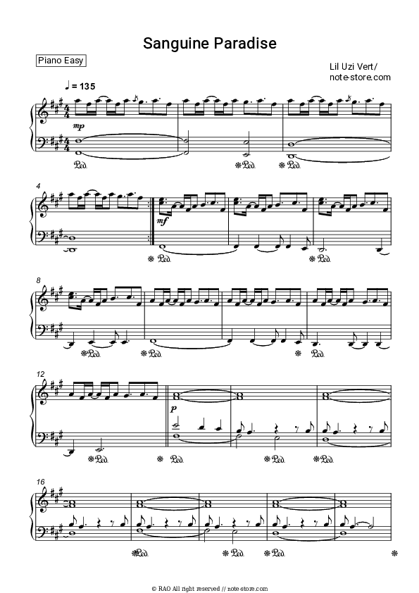 Sanguine Paradise - Lil Uzi Vert Piano Sheet Music Easy - Piano.Easy