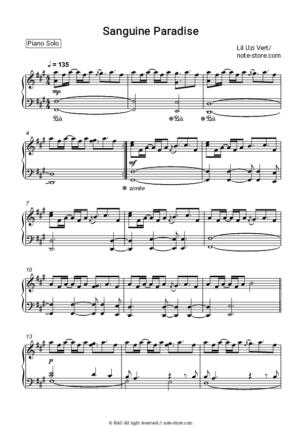 Sanguine Paradise - Lil Uzi Vert Piano Sheet Music - Piano.Solo