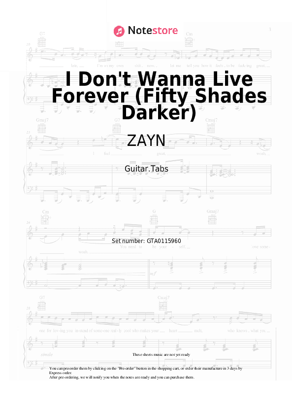 I Don't Wanna Live Forever (Fifty Shades Darker) - ZAYN, Taylor Swift Tabs - Guitar.Tabs