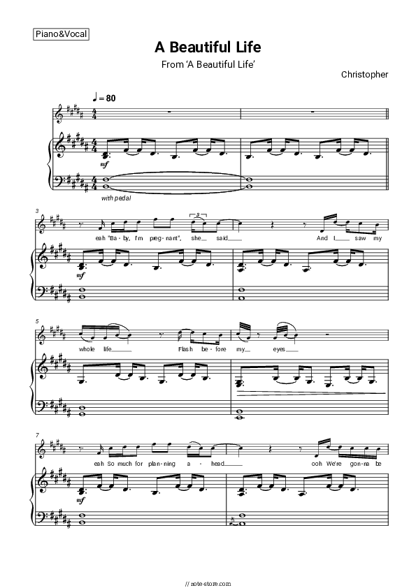 A Beautiful Life (From ‘A Beautiful Life’) - Christopher Piano Sheet Music with the Voice part - Piano&Vocal