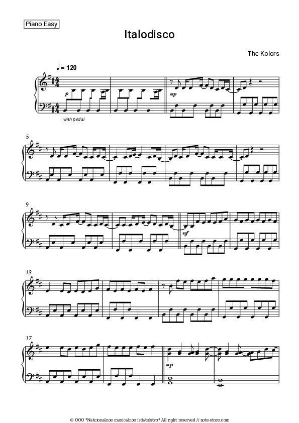 Italodisco - The Kolors Piano Sheet Music Easy - Piano.Easy