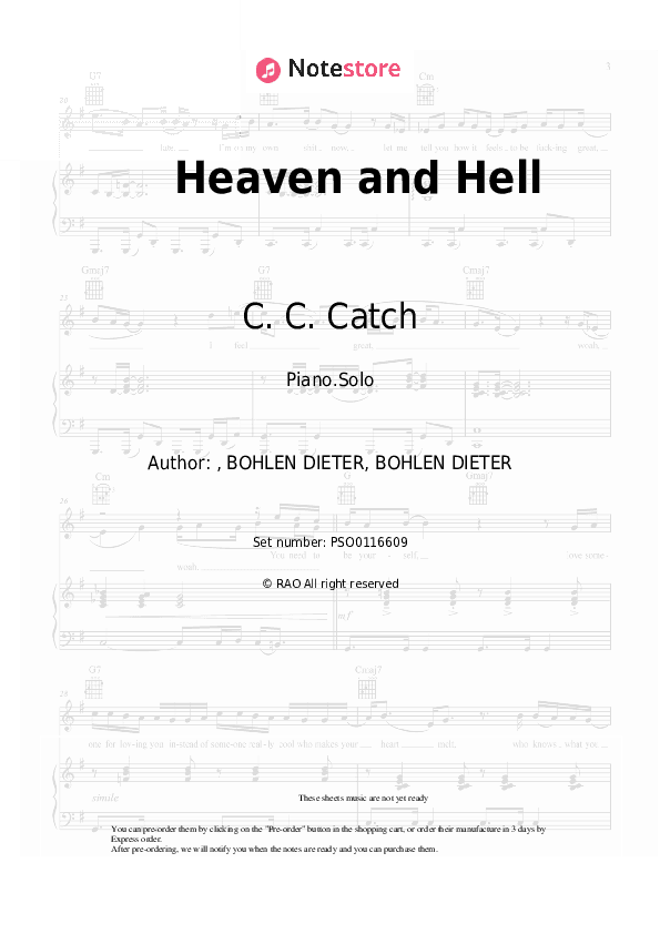 Heaven and Hell - C. C. Catch Piano Sheet Music - Piano.Solo
