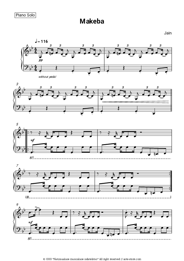 Makeba - Jain Piano Sheet Music - Piano.Solo