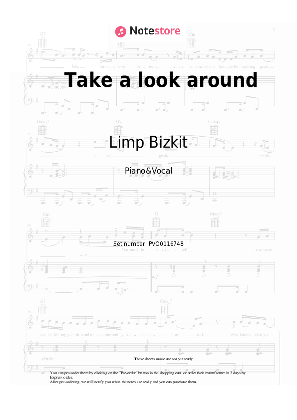 Take a look around - Limp Bizkit Piano Sheet Music with the Voice part - Piano&Vocal