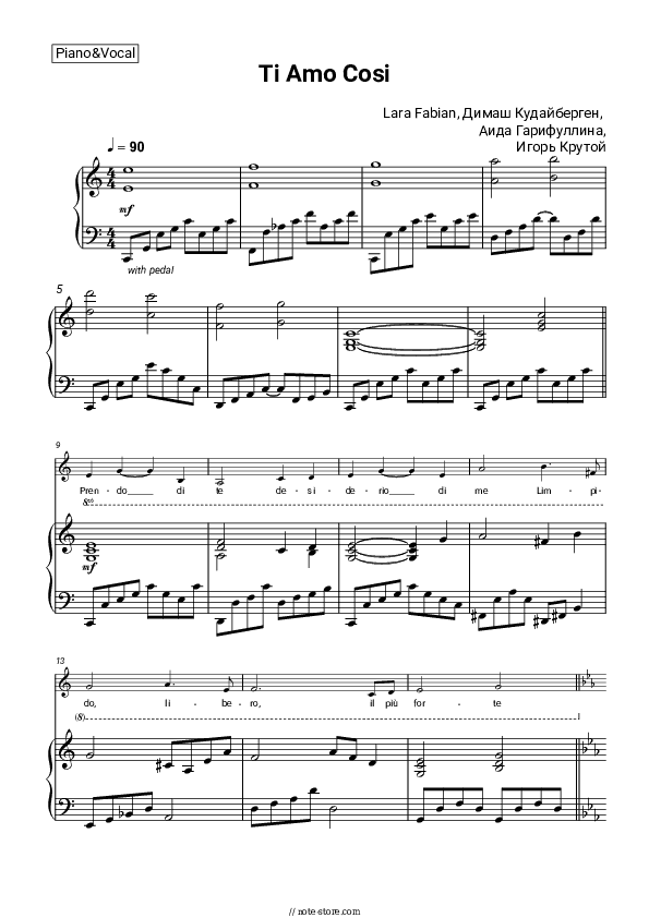 Ti Amo Cosi - Lara Fabian, Dimash Kudaibergen, Aida Garifullina, Igor Krutoy Piano Sheet Music with the Voice part - Piano&Vocal