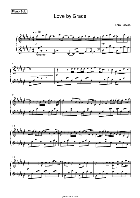 Love by Grace - Lara Fabian Piano Sheet Music - Piano.Solo