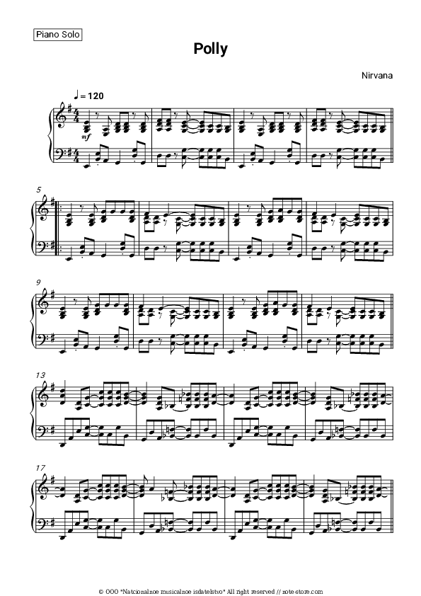 Polly - Nirvana Piano Sheet Music - Piano.Solo