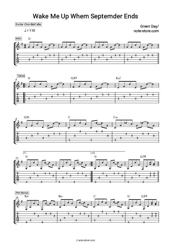 Wake Me Up When September Ends - Green Day Chords and Tabs - Guitar.Chords&Tabs