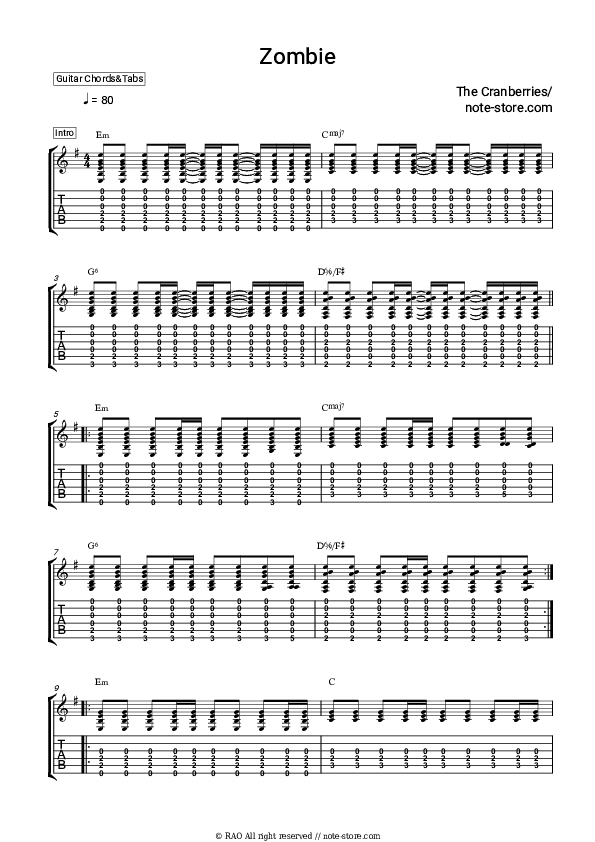 Zombie - The Cranberries Chords and Tabs - Guitar.Chords&Tabs