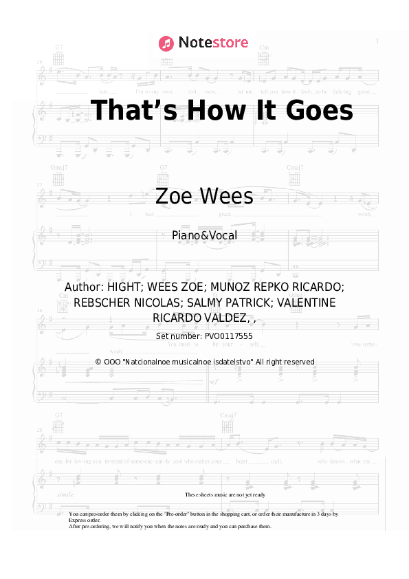 That’s How It Goes - Zoe Wees, 6lack Piano Sheet Music with the Voice part - Piano&Vocal
