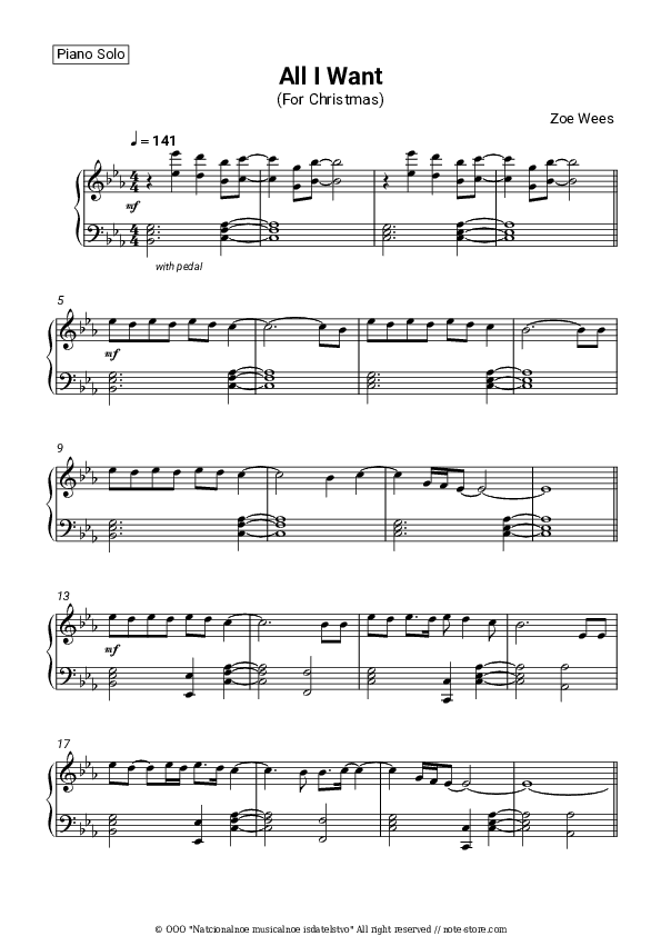 All I Want (For Christmas) - Zoe Wees Piano Sheet Music - Piano.Solo