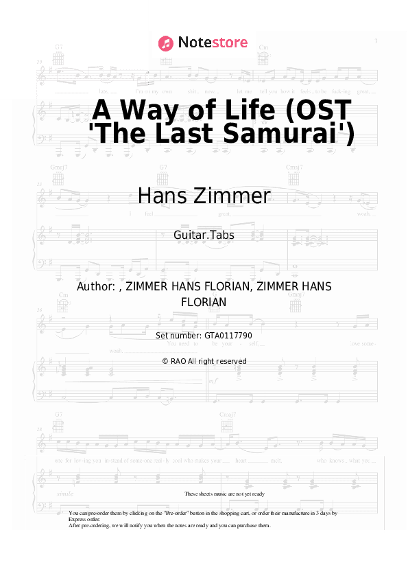 A Way of Life (OST 'The Last Samurai') - Hans Zimmer Tabs - Guitar.Tabs