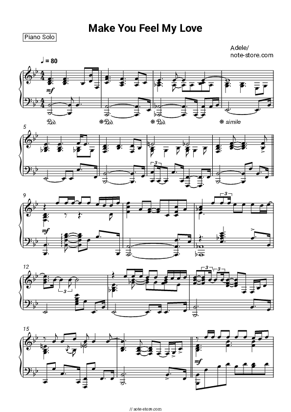 Make you feel my love - Adele Piano Sheet Music - Piano.Solo