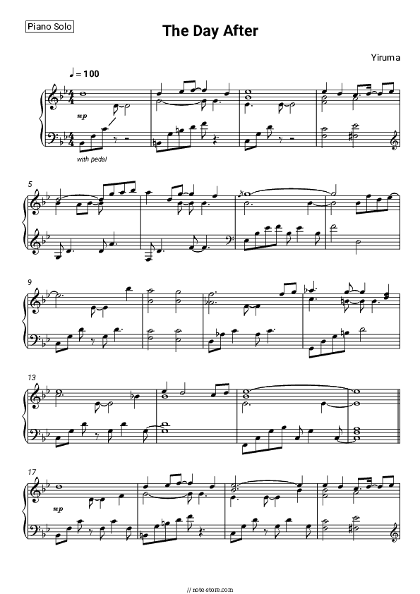 The Day After - Yiruma Piano Sheet Music - Piano.Solo