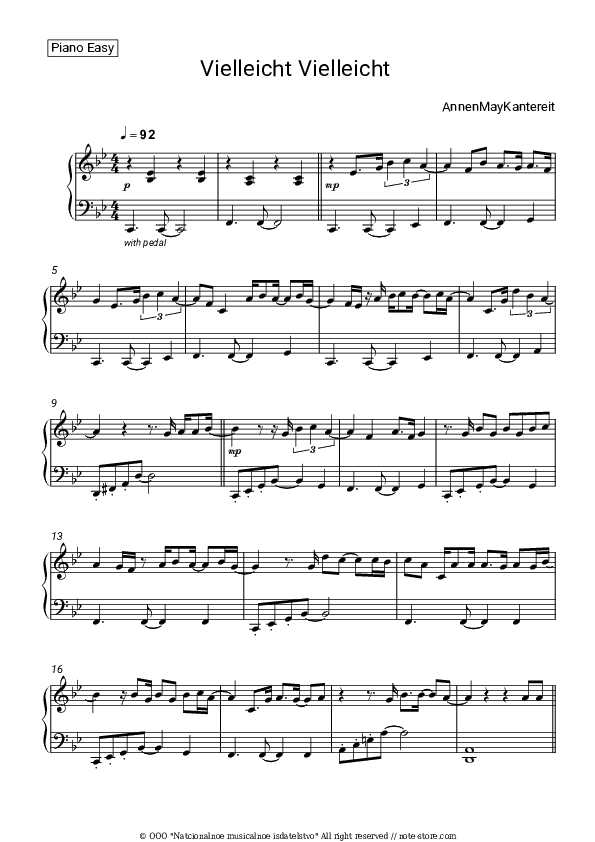 Vielleicht Vielleicht - AnnenMayKantereit Piano Sheet Music Easy - Piano.Easy