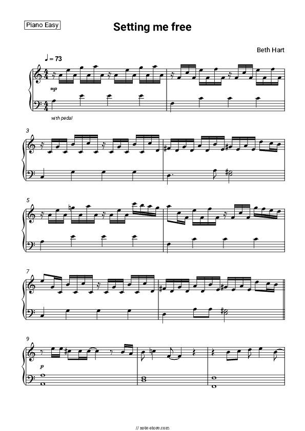 Setting me free - Beth Hart Piano Sheet Music Easy - Piano.Easy