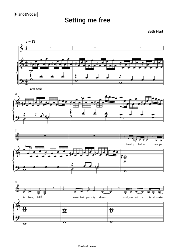 Setting me free - Beth Hart Piano Sheet Music with the Voice part - Piano&Vocal