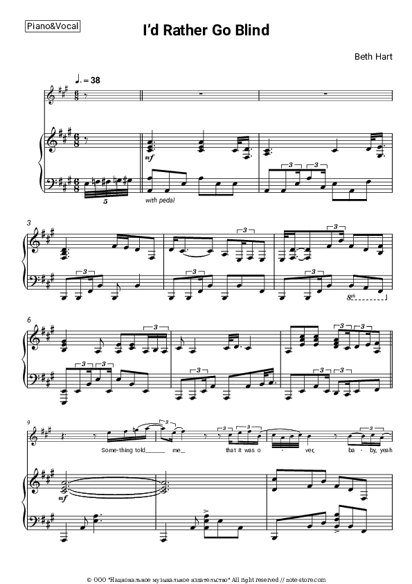 I’d Rather Go Blind - Beth Hart Piano Sheet Music with the Voice part - Piano&Vocal