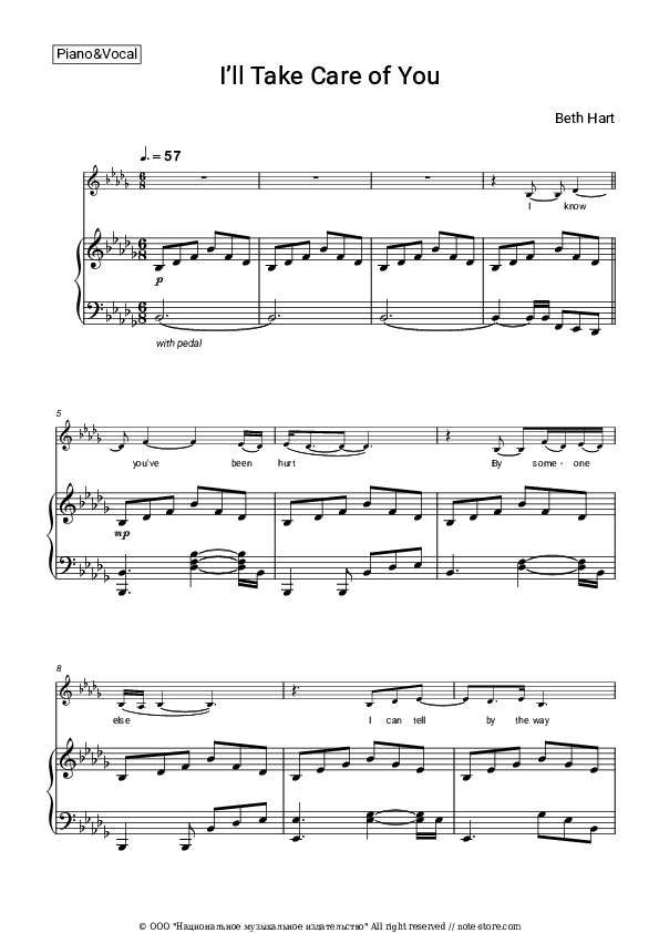 I’ll Take Care of You - Beth Hart, Joe Bonamassa Piano Sheet Music with the Voice part - Piano&Vocal